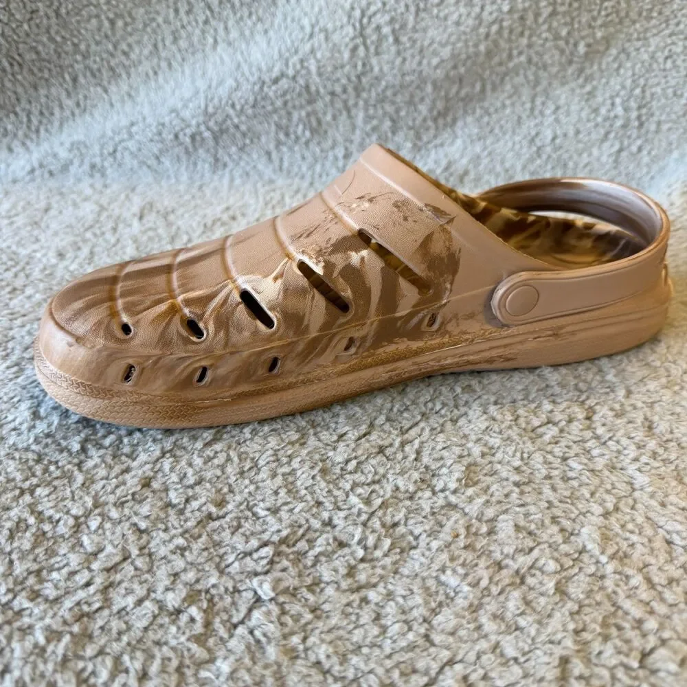 RUGGED SHARK Sandals Mens 13 Brown Marbled Slip-On Clog Comfort Floatable Beach